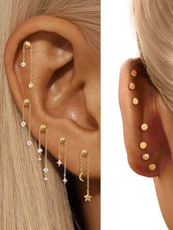 EleRunis 1 ADET 925 Ayar Gümüş Ayarlanabilir Yıldız Ay Çatal Ayarı Çerçeve Ayarı Düz Arka Kıkırdak Helis Piercing Günlük Kullanım İçin İnce Takı Düğün, Parti, Nişan, Yıldönümü, Sevgililer Günü