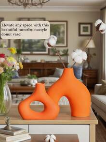 Juego de 2 jarrones de cerámica negra CEMABT para decoración minimalista y bohemia moderna, jarrones redondos mates con forma de rosquilla para pampas, perfectos para decorar la sala de estar, mesa de comedor, oficina, dormitorio, estantería, entrada, consola, decoración del hogar, jarrón de flores, jarrón de vidrio