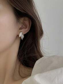 2pcs Minimalist Leaf Stud Earrings - Dainty Botanical Jewelry For Women, Simple & Elegant Earrings For Daily Wear - 銀色 - 查看 8