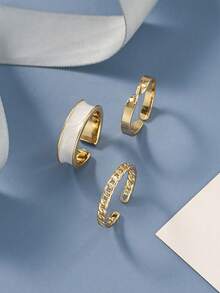 Set de 3 anillos abiertos ajustables de estilo minimalista vintage, joyería para uso diario y fiestas de niñas