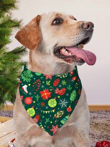 5pcs Christmas Pet Bibs, Single Layer Dog Bandanas With Christmas Tree & Snowman Prints
