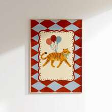 1pc Framed Canvas Wall Art, Tiger Theme For Kids Room, Circus Theme Nursery Decor, Balloon Animal Poster, Printable Children's Room Decor, Cartoon Animal Wall Art - Multicolor - View 8
