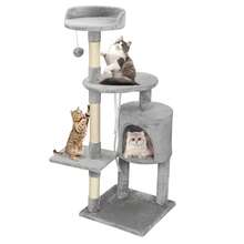 U'King 95Cm/112Cm Cat Tree, Small And Medium Cat Condos, Cat Climbing Tower With Grab Posts, Platforms,  Pompom And Sisal Rope Beige/Brown/Gray For Cat Fun, Relaxation, And Paw Care - Light Grey - View 3