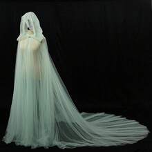 Vestido de novia con capucha de tul para mujer, con capa de elfo, con tren largo - Verde claro - Ver 2