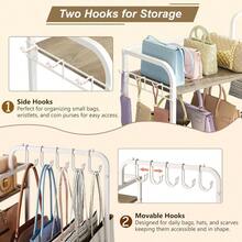 Purse Organizer Closet, Large Capacity Purse Rack With 2 Purse Hangers And 5 Purse Hooks Bag Organizer, Freestanding 3 - Tier Handbag Organizer Purse Storage, Ironwood Purse Holder, White - Lớn - Xem 4