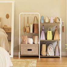 Purse Organizer Closet, Large Capacity Purse Rack With 2 Purse Hangers And 5 Purse Hooks Bag Organizer, Freestanding 3 - Tier Handbag Organizer Purse Storage, Ironwood Purse Holder, White - Lớn - Xem 8