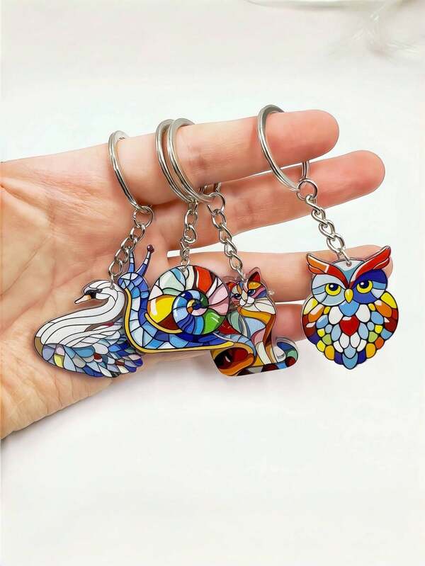 Creative Acrylic Owl/Swan/Snail/Cat Keychain For Men & Women, Colorful Design Keychain For Men & Women, Double-Sided Pendant, For Men & Women, Suitable For Bag And Car Decoration, Sweet Fashion, Fun Keychains, Independence, Thanksgiving, Father's Day, New Year, Holiday, Valentine's Day, Novelty Keychains Christmas Gift Ideas Bag Lanyards With Id Holder Car Accessories Bag Charms