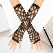 Fingerless Long Fishnet Gloves, Suitable For Cosplay, Stage Performance, Party, Mesh Gloves For Women