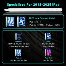 قلم تعمل باللمس متوافق مع آيباد 2018-2025، شحن سريع، مقاوم للمس الخاطئ، تصميم حساس للميل والضغط، بدون تأخير، قلم رسم احترافي متوافق مع آيباد A16/11-الجيل السادس، الهواء 11"/13" M3/M2/الجيل الخامس-الثالث، برو 13"/27.9 سم M4/12.9"، ميني 5/6/7
