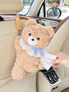 1pc Car Tissue Box Creative Plush Car Multifunctional Hanging Drawer Box Cartoon Armrest Box Car Tissue Drawer - one-size - View 22