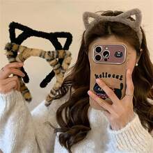 Cute 1 Pc Women's Cat Ear Headband, Autumn/Winter Style, Fashionable And Versatile For Daily Wear, Face Washing, Makeup, And Outfit Matching Leopard Print,Hairband,Hair Hoop Headbands