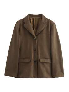 Damen elegante vintage Locker Jacke, einfarbiger Webstoff, Knopfverschluss mit Taschen, geeignet für Pendeln, Flughafen, Büroalltag, Schule, Herbst/Winter