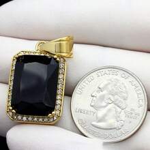 18-36"MEN Stainless Steel 3mm Silver/Gold Plated Box Chain Rhinestone Pendant - 金色+黑色寶石 - 查看 4