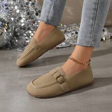 Retro Metal Buckle Loafers, Comfortable Slip-On, Suitable For Daily Wear, Dates, And Holiday Outfits