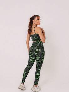LIFE Women's Printed Fitness Set With Padded Top + High Compression Leggings - Black/ - View 3