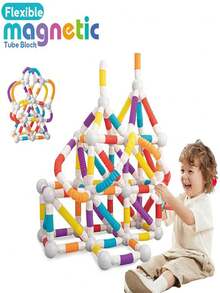 Brinquedos STEM Tubo Magnético Blocos de Construção Magnéticos Flexíveis Blocos de Tubo Magnético Grudento Jogo Cerebral Brinquedo de Construção Magnético Conjunto Quebra-cabeça Blocos de Construção para Meninos e Meninas Presentes de Aniversário e Natal Brinquedos Educativos de Faz de Conta STEAM
