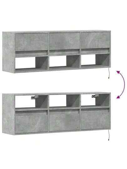 VidaXL TV Wand Unit LED Lighting 130x31x45 Cm Concrete Grijs view 10