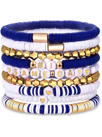 9 st stapelbara stretcharmband med pärlor och matchdagsmotiv, smycken för fotbollsfans, smycken för rugbysportlag, accessoarer och presenter, National Football League