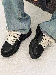 New Thick-Soled Casual Men's Cloth Shoes Sports Shoes Sneakers Casual Versatile Student Men's Street Bread Shoes - 黑色 - 查看 6