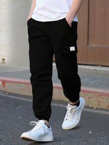 Set da 3 pantaloni cargo casual alla moda per ragazzi pre-adolescenti, con tasche, slim fit alla caviglia, comodi per l'uso all'aperto e lo stile da strada, adatti per primavera/autunno