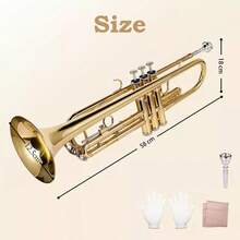 Bb Standard Trumpet Set For Beginner Student Brass Instrument With Hard Case, 7C Mouthpiece And Gloves, Gold - Gold - View 3