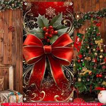 1 Pancarta plana de Navidad para puerta, 1 Decoración colgante de puerta de Navidad, Decoración de puerta interior/principal, Pancarta de Año Nuevo, Cortina de puerta de Navidad con renos, Decoración de cortina de puerta para fiesta, Fibra de poliuretano resistente, Sin necesidad de electricidad, Con orificios para colgar fácilmente