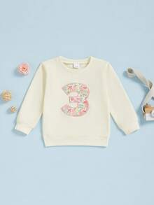 Sudadera de cumpleaños para bebé niña, moderna, de manga larga, con estampado floral y letras, cuello redondo. - Blanco - Ver 3
