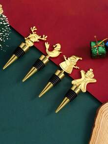 1 Silicone Wine Stopper, Wine Bottle Cap, Silicone Bottle Cap, Reusable Silicone Wine Stopper, Wine Bottle Stopper, Zinc Alloy Snowflake, Christmas Tree, Red Wine Stopper,Seal, Can Maintain The Flavor Of Wine, Champagne, Sparkling Drinks, And Beer During Storage Creative Christmas Gift, Party Gift, Party Dinner Decoration Merry Christmas - Multicolor - View 7