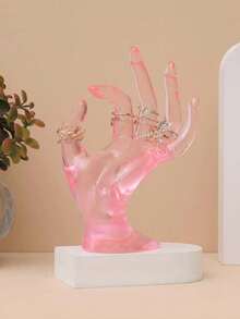 1 pieza Organizador de joyas con forma de mano transparente/rosa, soporte para exhibir anillos y collares - transparente - Ver 5