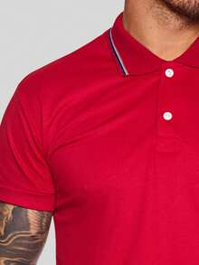 MEN'S POLO COLLAR SHIRT CASUAL BUTTON SLIM T-SHIRT PROMOTION - Red - View 3