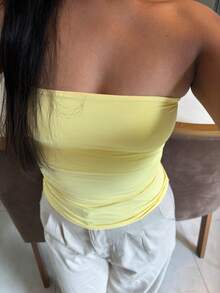 Women's Basic Tube Top, Strapless, Long, Double Polyamide Tube Top, Without Pads - Màu vàng - Xem 1