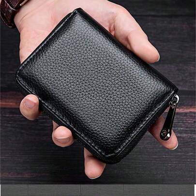1pc Men's Durable Zipper Wallet - Compact Card Holder & Coin Pocket, Essential Secure Organizer For Travel, Business Style, Lightweight Unlined, Ideal For Daily Commute