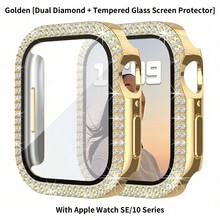 1pc Fashionable Attractive Sparkling Crystal Rhinestone Decorated 2-In-1 Anti-Fall Ultra-Thin Tempered Glass Protection Case Compatible With Apple Watch 38/40/41/42/44/45/46mm, Compatible With Apple Watch SE/10/9/8/7/6/5/4/3/2/1 Series, Smartwatch Case Accessory, For Women And Men