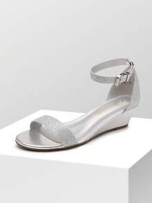 Women's Open Toe Wedge Sandals With Adjustable Ankle Strap And Comfortable Low Heel Casual Summer Shoes - 銀色 - 查看 4