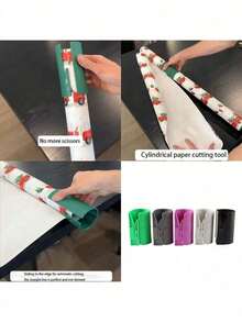 1 pieza/2 piezas Cortador de papel cilíndrico portátil, tijeras para envolver regalos, cortador de papel navideño, Halloween, Navidad - Multicolor - Ver 6