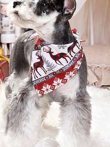 5pcs Christmas Pet Bibs, Single Layer Dog Bandanas With Christmas Tree & Snowman Prints