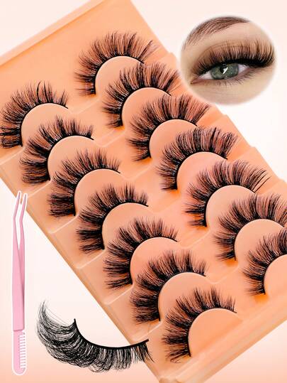 7 Pairs Of Falsie Lashes, 3D Lashes, Voluminous, Dramatic, Thick, Curled Lashes, Natural-Looking Lashes; Ideal For Everyday Dates And Family Gatherings.