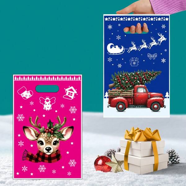 40pcs,Christmas Gift Bags, Gift Bags, Santa Claus Snowflake Christmas Gift Wrapping Bags, Christmas Candy Packaging Bags (Random Styles)