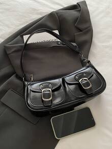 新款时尚双口袋装饰手提包，适合聚会、郊游、度假、购物和日常使用，可存放硬币、手机，也适合作为白领、大学生和办公室职员的工作包，优雅的女士包 - 黑色 - 查看 3