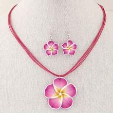 Fashionable Sweet Flower Wax Rope Temperament Necklace Earrings Two-Piece Set, Suitable For Daily Wear Or Gift Giving - 藍色 - 查看 2