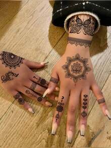 10 Blatt schwarze Henna Tattoos mit Mandala Blumen Schmetterling, wasserfeste temporäre Finger- und Handtattoos Aufkleber für tägliches Make-up, Festivals, Partys, Abschlussbälle und Accessoires