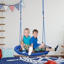 HOMCOM Kid Nest Swing Seat Saucer Tree Swing 40 Inch/100cm For Outdoor Indoor Blue - Blue - View 7