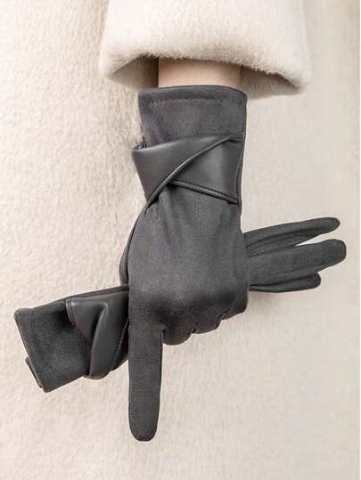 زوج من قفازات النساء الدافئة للشاشة اللمسية، قفازات قيادة مبطنة حرارية، جميلة للخريف/الشتاء