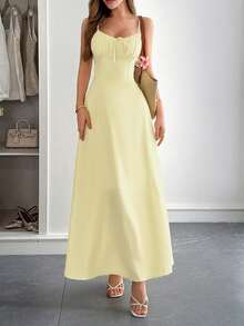 PoPoHouse 女士长裙，优雅性感波西米亚风沙滩度假黄色派对吊带裙，情人节女装，春夏女装 - 黃色 - 查看 7