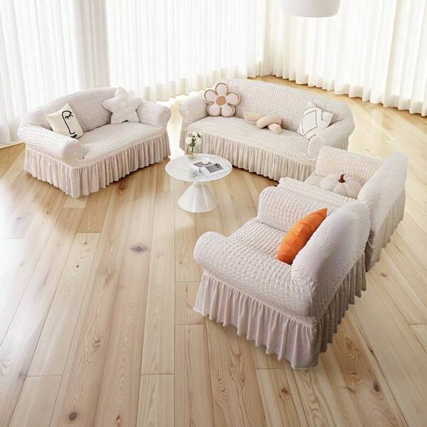 1pc Bubble Chiffon Sofa Cover - Suitable For All Seasons, Tear-Resistant, Machine Washable, High-Quality Polyester Material, White Minimalist Style, Ideal For Home Or Bedroom Decor, Home Accessories | Modern Decor