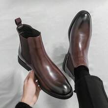 Men's Chelsea Boots Leather Lightweight Casual, Ankle Boots Men's Classic Elastic Formal Boots Botas Para Hombre Men Boots - 棕色 - 查看 3