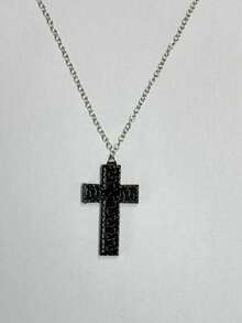 1PC/ Printed Cross Necklace With Locket Cross Pendant, Vintage Handmade Pendant Jewelry For Men And Women, Fashionable Unisex Gift Ideas, Metal, No Gemstones