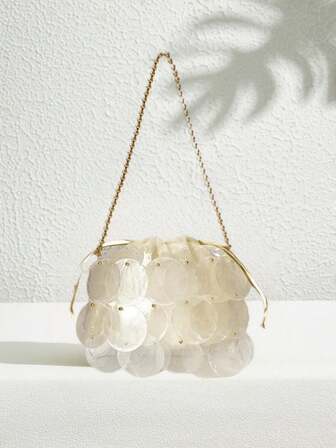 Women's Fashion Braided Gold Chain Handbag Chic Shell Beach Bag Suitable For Summer Travel Beach Party