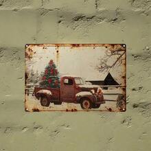 8x12 Inch Vintage Red Truck With Christmas Tree Metal Sign - Perfect For Holiday And Room Decor, Unique Party Gift Idea, Ideal For Room Decoration Home Decor Christmas Decorations