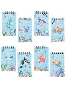 8本迷你海洋动物主题螺旋笔记本，卡通海洋生物便签本，海洋动物主题派对礼品，生日派对礼物，派对游戏奖品，礼品装饰螺旋笔记本，撕页式记事本，便携式口袋迷你笔记本，适合日常使用，办公及学习用品，学生礼物，返校奖励，派对礼品，文具，日记本，便签本，笔记本 - 海洋動物 - 查看 7